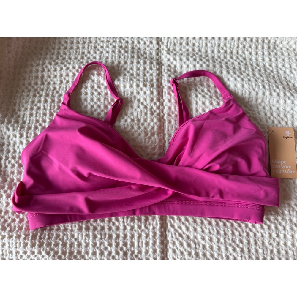 Popilush Pink Crossover Wrap Wireless swimsuit top Adjustable Straps Medium NWT